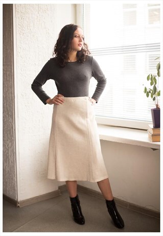 VINTAGE 80'S CREAM KNITTED MIDI SKIRT