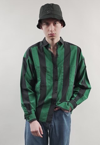VINTAGE 80'S BENETTON GREEN/ BLACK STRIPED SHIRT