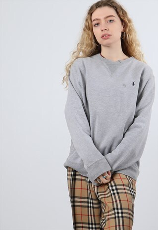 VINTAGE RALPH LAUREN GREY SMALL EMBROIDERED LOGO SWEATSHIRT
