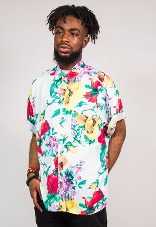 90'S VINTAGE BRIGHT MULTICOLOUR FLORAL PATTERN SHIRT