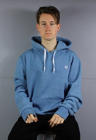 VINTAGE FRED PERRY HOODIE IN BLUE WITH POUCH POCKET AND EMBR