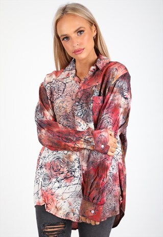 VINTAGE UNBRANDED LONG SLEEVE PATTERN SHIRT S333