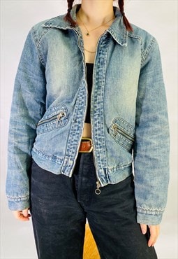 Vintage Size L Y2K Denim Zip Jacket in Blue