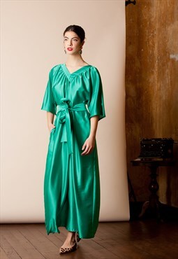 Green Satin Boho Maxi Dress