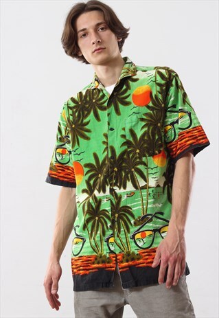 VINTAGE HAWAIIAN ALOHA SHIRT 90S PATTERNED ISLANDS PRINTED