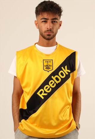 VINTAGE REEBOK PRINT SPELL OUT ARIS F.C FOOTBALL VEST