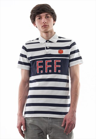 VINTAGE NIKE FRANCE WHITE BLACK STRIPED SHORT SLEEVE