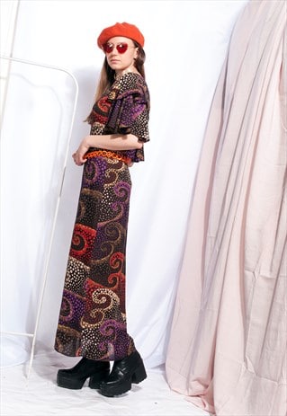 VINTAGE FRILL MAXI DRESS 80S WAVE PATTERN PROM DRESS
