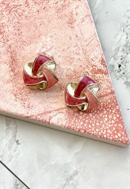 80s Pink Knot Earrings Cute Small Vintage Jewellery 