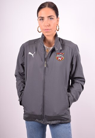 PUMA WOMENS VINTAGE TRACKSUIT TOP JACKET MEDIUM GREY 90'S