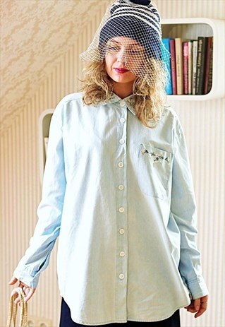 VINTAGE LIGHT BLUE DENIM SHIRT WITH EMBROIDERIES