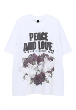 Peace slogan t-shirt dove tee retro cartoon top in white