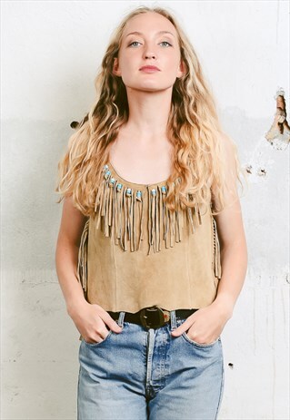 VINTAGE 70S FESTIVAL SUEDE FRINGE TOP