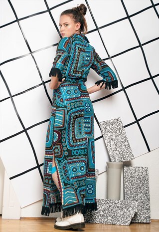 70S VINTAGE FRINGE MAXI DRESS