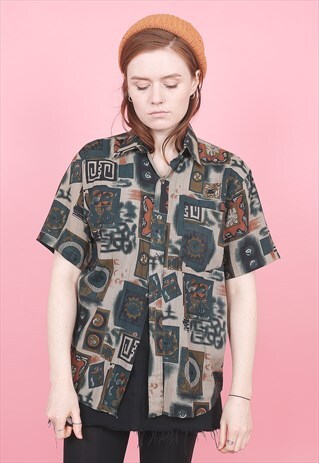 VINTAGE CRAZY PATTERNED SHIRT /R12285