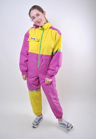 VINTAGE PURPLE SNOWSUIT, WOMAN 80S HOODED SKI SUIT