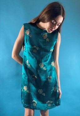 Vintage Turquoise Mandarin Style Dress
