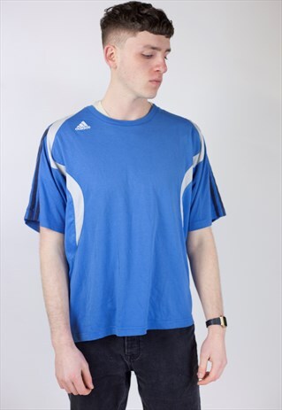 VINTAGE 90'S ADIDAS BLUE AND GREY T-SHIRT