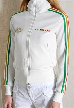Y2K Cream White Retro Style Adidas Milano Track Jacket