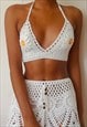 Iris White Crochet partywear halter neck crop top