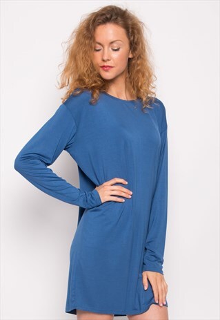 PURE COTTON LONG T-SHIRT TOP (BLUE)