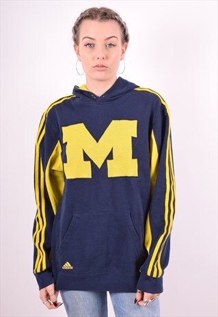 ADIDAS WOMENS VINTAGE HOODIE JUMPER SMALL BLUE 90'S