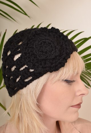 VINTAGE CROCHET KNITTED BEANIE HAT BLACK
