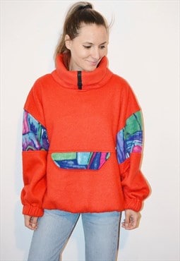 Vintage Patterned 1/4 Zip Outdoor Fleece Sweatshirt