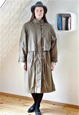 Khaki green long parka coat