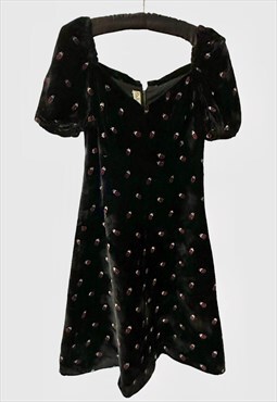 Balestreri Vintage 70's Black Velvet Ladybird Mini Dress S