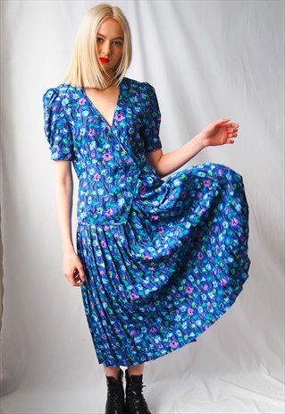 VINTAGE REVIVAL 1980'S BLUE FLORAL CO-ORD