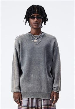 Washed out sweater vintage wash knitwear jumper in grey
