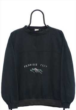Vintage Fashion Clip Embroidered Black Sweatshirt Womens