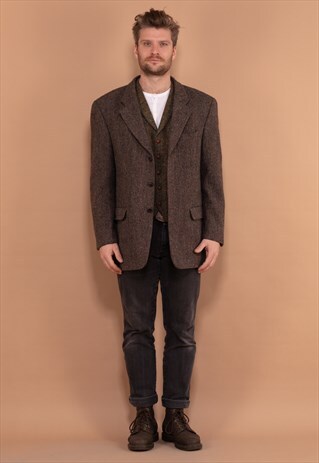 Vintage 90's Men Harris Tweed Sport Coat in Brown