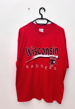 VINTAGE WISCONSIN BADGERS RED FOOTBALL T-SHIRT XL 90S