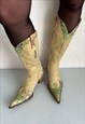 VINTAGE Y2K ICONIC SNAKE SCALE HEELED COWGIRL BOOTS IN GREEN