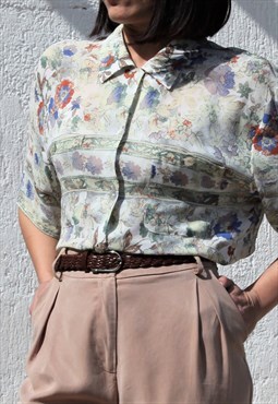 Vintage multi color floral chiffon georgette shirt,blouse