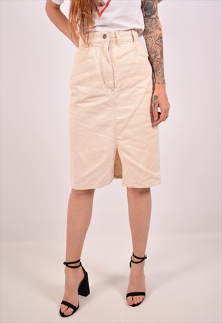 VINTAGE FERRE DENIM SKIRT BEIGE