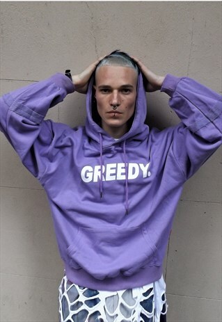 LOOSE FIT OVERSIZE TOP GREEDY SLOGAN DROP SHOULDER HOODIE