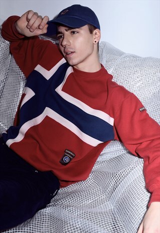 RARE VINTAGE NAPAPIJRI RED, NAVY AND WHITE SWEATSHIRT