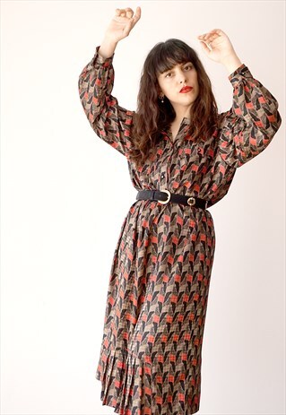 VINTAGE LONG SLEEVE PATTERNED LONG DRESS