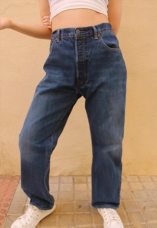 Original Levi's 501 Blue Dark Wash High Rise Jeans 36"/ 92cm