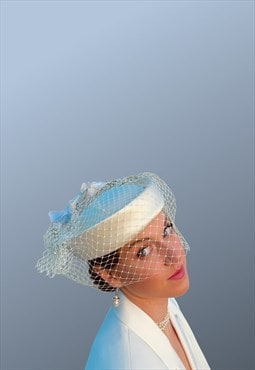 Vintage White Pill Box Occasion Hat with Veil