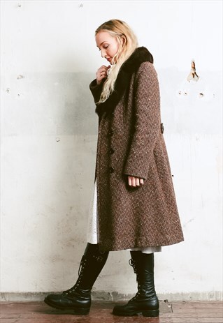 VINTAGE 70S FAUX FUR COLLAR WINTER COAT