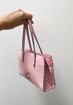 Vintage 90s pink croc print handbag