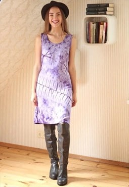 Purple cotton belted tie dye dress