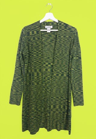VINTAGE 90'S MINIMALIST KNIT CARDIGAN GREEN PATTERN