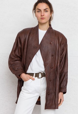VINTAGE BROWN LEATHER JACKET COAT