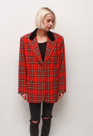 VINTAGE 80' BRITISH STYLE RED CHECKED JACKET