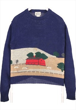 Vintage 90's Woolrich Jumper / Sweater Crewneck Knitted Navy